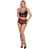 Cottelli Curves Cottelli - BH en Slip Set - Zwart & Rood