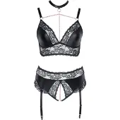 Cottelli Curves - lingerie set - glanzend effect - zwart - 3XL
