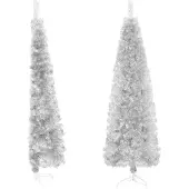 vidaXL Kunstkerstboom half met standaard smal 180 cm zilverkleurig