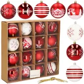Springos Kerstballen 16 stuks 8 cm Rood/Wit