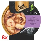 Sheba - Filets - Stukjes Kip,Garnaal & Oceaanvis in Saus - 8x60gr