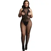 Le Désir – Bodystocking met visnet en kant – Zwart – Plus size