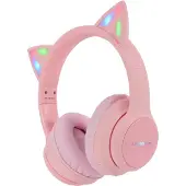 IMoshion Draadloze Kinderkoptelefoon LED Light Cat Ear - Decibelbegrenzer - Met AUX kabel - Roze