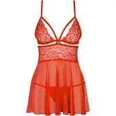 Obsessive - Babydoll set met kant en string - rood