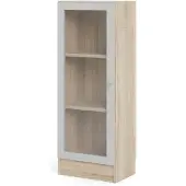 Hioshop Base wandkast 1 glazen deur eiken structuur, wit.