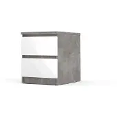 Hioshop Nada nachtkastje met 2 lades , betondecor/wit hoogglans.