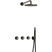 Hotbath Cobber IBS70 inbouw regendoucheset met staafhanddouche aan houder en 20cm ronde hoofddouche aan 40cm wandarm verouderd ijzer