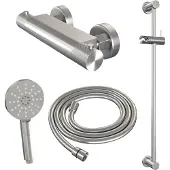 Brauer Brushed Carving opbouw douche thermostaatkraan SET 02 met glijstang en 3-standen handdouche en doucheslang RVS geborsteld PVD