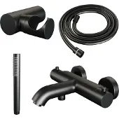 Brauer Opbouwset bad- en douchekraan black edition thermostatisch met wandhouder mat zwart