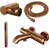 Brauer Copper Edition opbouw baddouche thermostaatkraan SET 03 met wandhouder en staaf handdouche en doucheslang koper geborsteld PVD
