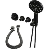 Brauer Black Carving thermostatische inbouw badkraan SET 02 met badvulcombinatie en 3-standen handdouche en doucheslang en wandaansluitbocht mat zwart