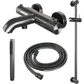 Brauer Opbouwset bad- en douchekraan gunmetal carving thermostatisch met glijstang geborsteld gunmetal