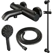 Brauer Opbouwset Bad- en Douchekraan Black Carving Thermostatisch Met Glijstang En Handdouche 3 Standen Mat Zwart