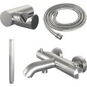 Brauer Brushed Carving thermostatische badkraan RVS geborsteld PVD set 3