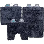 Wicotex - Badmat set - Badmat - Toiletmat - Bidetmat Pure Antraciet - Antislip onderkant - WC mat met uitsparing