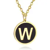 Cilla Jewels Goudkleurige Dames Schakelketting met Zwarte Kettinghanger Letter W