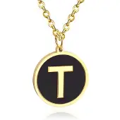 Cilla Jewels Goudkleurige Dames Schakelketting met Zwarte Kettinghanger Letter T