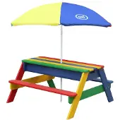 Axi Nick Picknicktafel / Zandtafel / Watertafel voor kinderen in regenboog kleuren met parasol |Multifunctionele Picknick tafel van hout