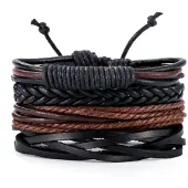 LGT JWLS Heren armbanden set gevlochten Leer Touw Bruin Zwart