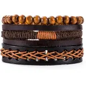 LGT JWLS Heren armbanden Set Bruin Leer Touw Kralen