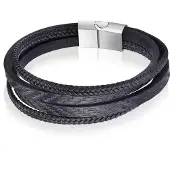 Mendes Leren armband heren Edelstaal Multi Zwart-18.5cm