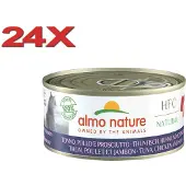 Almo Nature 24x HFC - Kattenvoer Natvoer Blik - Natural - Tonijn & Kip & Ham - 150g