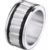 Mendes Gegroefde stalen heren ring Zwart Zilver -18mm