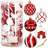 Springos Kerstballen 30 Stuks 6 cm Rood/Wit