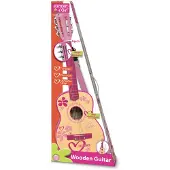 Bontempi houten gitaar met 6 snaren en schouderband 75 cm roze