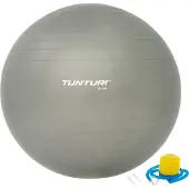 Tunturi Anti Burst Fitness bal met Pomp - Yoga bal 90 cm - Pilates bal - Zwangerschapsbal – 220 kg gebruikersgewicht - Incl Trainingsapp – Zilver