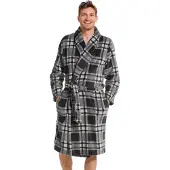 Pastunette heren badjas Fleece - 115CM - Ruit - XXL - Grijs