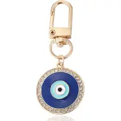 LGT JWLS Goudkleurige Sleutelhanger met Oog en Steentjes Blauw