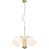 QAZQA Klassieke hanglamp messing met witte lampenkap 5-lichts - Nona