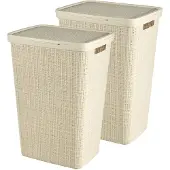 Curver Jute Wasmand met deksel 58L - 2 stuks - Gebroken Wit
