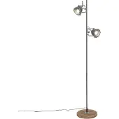 QAZQA Industriële vloerlamp staal met hout 2-lichts - Emado