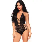 Leg avenue Strappy halter lace teddy - Zwart