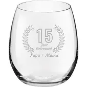 Royal Leerdam Gegraveerde Drinkglas 39cl Papa + mama 15 jaar getrouwd
