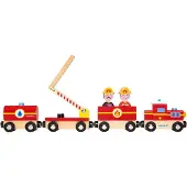 Janod Story - Brandweer Trein - Magnetische Trein - 4 Magnetische Auto's En 2 Brandweermannen - Geschikt Vanaf 3 Jaar