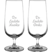 Fusion Gegraveerde bierglas op voet 41cl De Leukste Muoike-De Leukste Omke