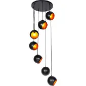 QAZQA Hanglamp zwart met gouden binnenkant 7-lichts - Crooked Cluster