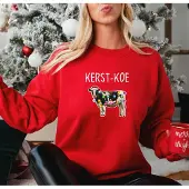 B&C Dames Sweater Rood- KERST-KOE- warme trui-Maat XL- Foute Kersttrui.