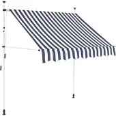 vidaXL - Luifel - handmatig - uittrekbaar - 150 - cm - blauw - en - witte - strepen