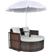 vidaXL Tuinbed met parasol poly rattan bruin