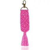 Deja Jewels Geknoopte Boho Sleutelhanger Handgemaakt Roze van Katoen en Metaal