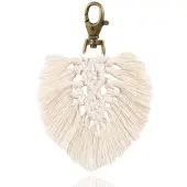 Deja Jewels Boho Sleutelhanger Handgemaakt Geknoopt Katoen Wit met Musketon