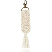 Deja Jewels Geknoopte Boho Sleutelhanger Handgemaakt Wit van Katoen en Metaal
