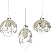 Goodwill Kerstbal Glas Transparant-Bruin-Wit 8 cm Voordeel Ass. Per 3 Stuks