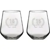 Pasabahce Gegraveerde set Drinkglazen 42,5cl Papa + Mama 15 jaar getrouwd