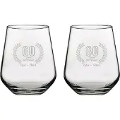 Pasabahce Gegraveerde set Drinkglazen 42,5cl Opa + Oma 60 jaar getrouwd