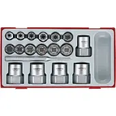 Teng Tools Extractie doppenset TT1 tray 3/8 1/2 voor het verwijderen van beschadigde of afgeronde moeren 18 delig TTBE18